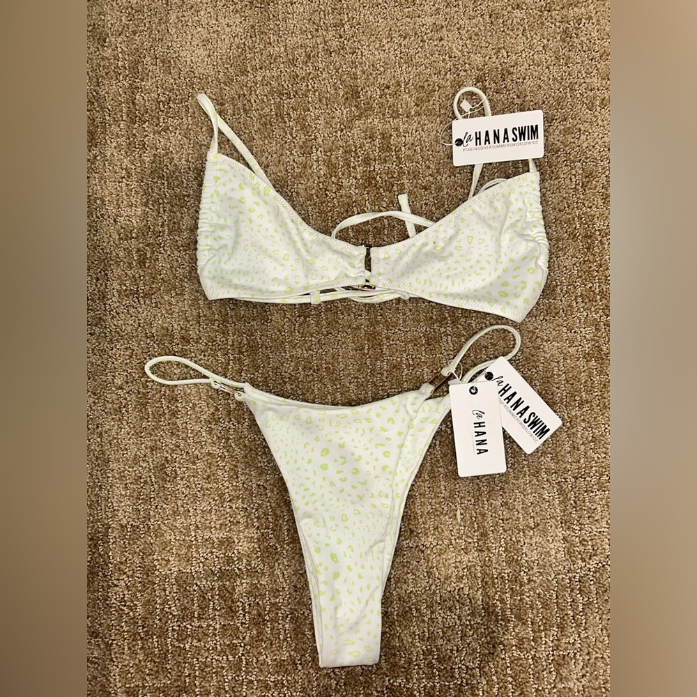 La Hana green leopard swim suit. New with tags. L bottoms, M top